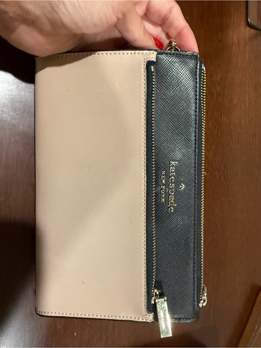 kate spade Blush and Black Leather Zip Wallet